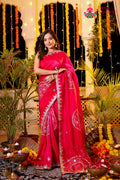 Red Pure Russian Silk Bandhani Weaving Chunri Saree for Mayra Ceremony | Latest Pick