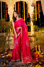 Red Pure Russian Silk Bandhani Weaving Chunri Saree for Mayra Ceremony | Latest Pick