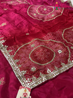 design pattern of red pure russian silk gota patti saree