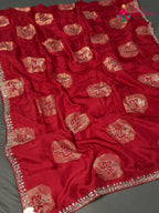 Red Pure Russian Silk Hand Embellishment Saree for Mayra Ceremony | Lightweight Pick