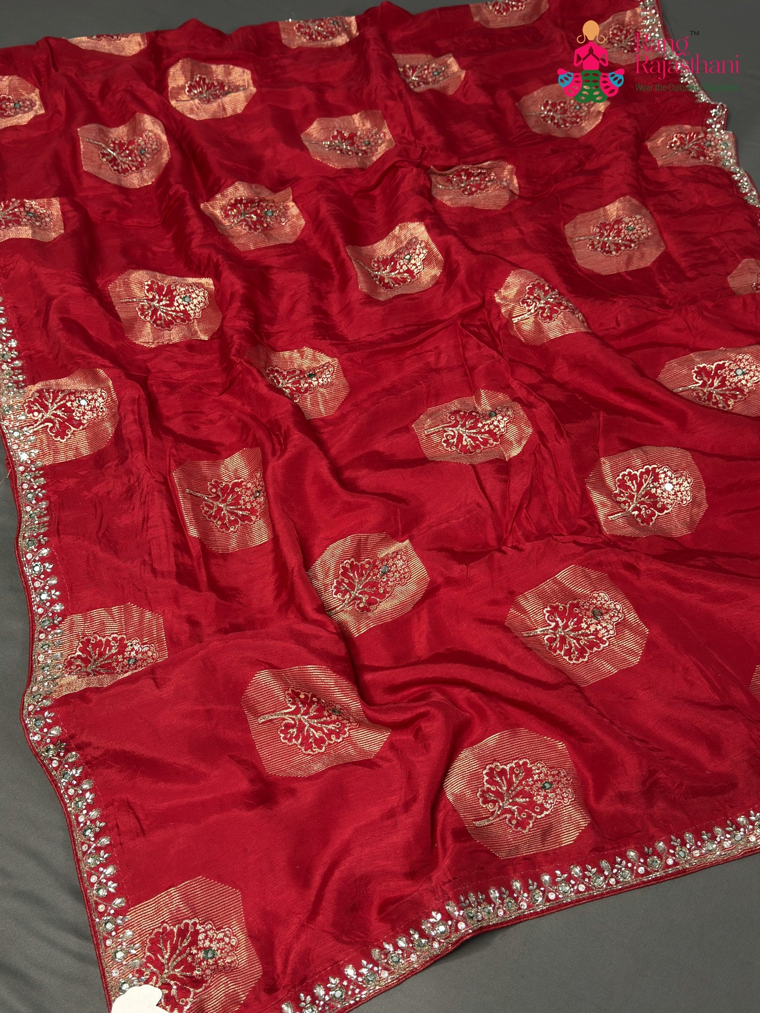 Red Pure Russian Silk Hand Embellishment Saree for Mayra Ceremony | Lightweight Pick
