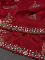 Red Pure Russian Silk Hand Embellishment Saree for Mayra Ceremony | Lightweight Pick