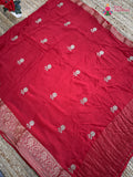 red pure russian silk zari embroidery saree ethnic wear by Rang Rajasthani