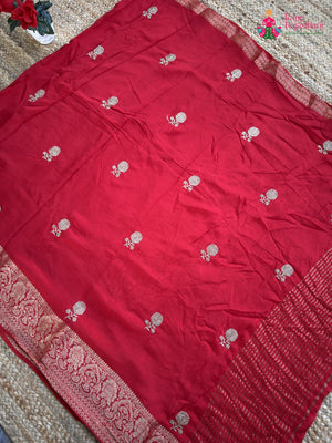 Red Pure Russian Silk Zari Embroidery Saree for Red Puja Sarees | Premium Collection