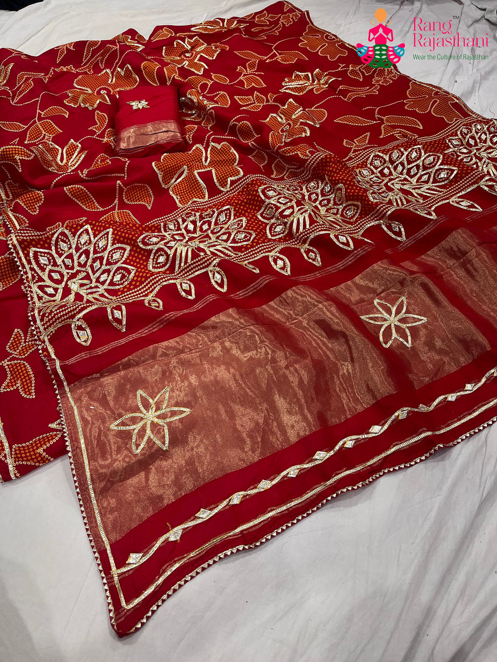 Red Pure Russian Silk Gota Patti Work Saree : Warm Charm