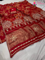 Red Pure Russian Silk Gota Patti Work Saree : Warm Charm