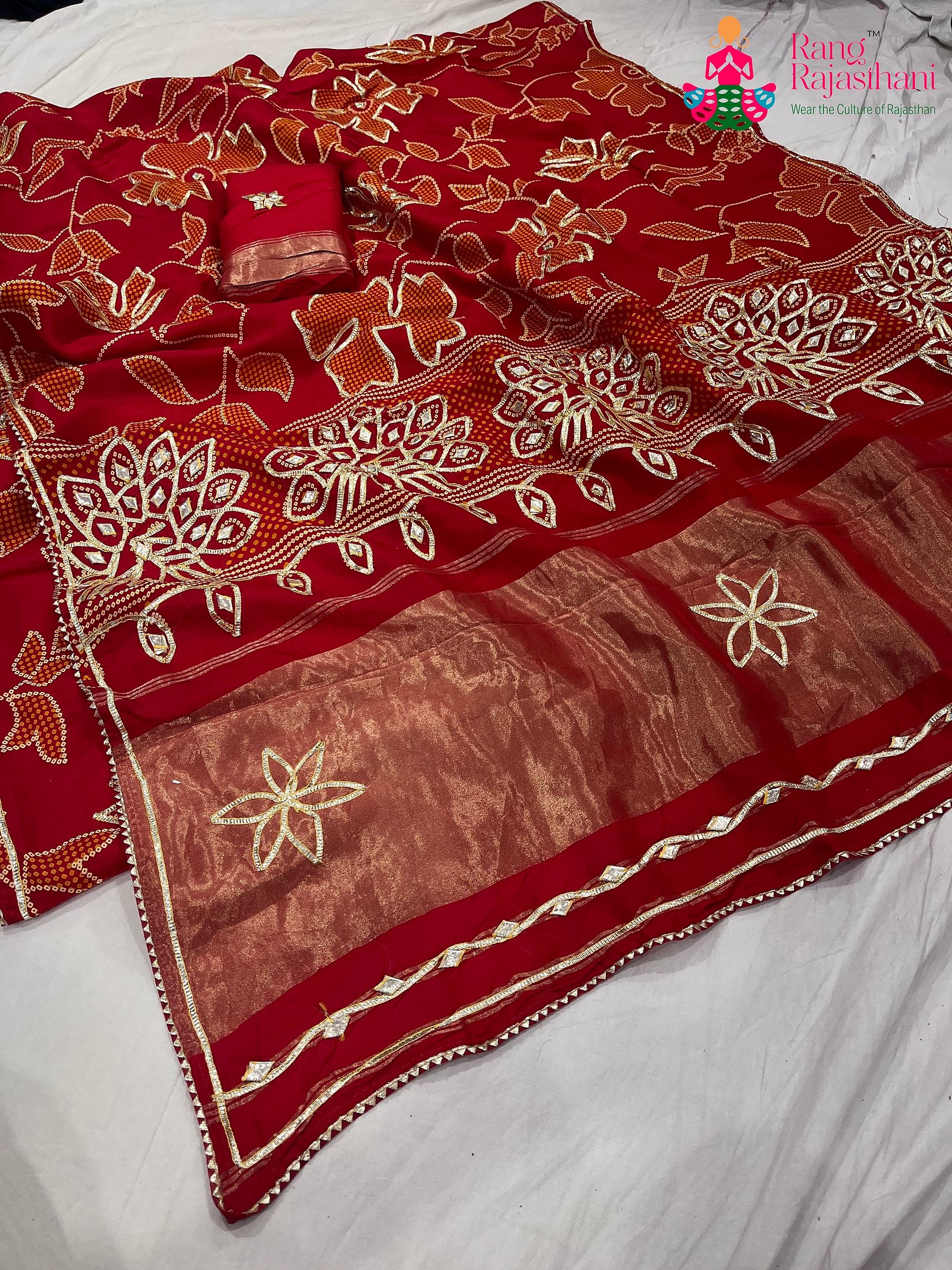 Red Pure Russian Silk Gota Patti Work Saree : Warm Charm