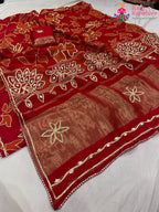 Red Pure Russian Silk Gota Patti Work Saree : Warm Charm