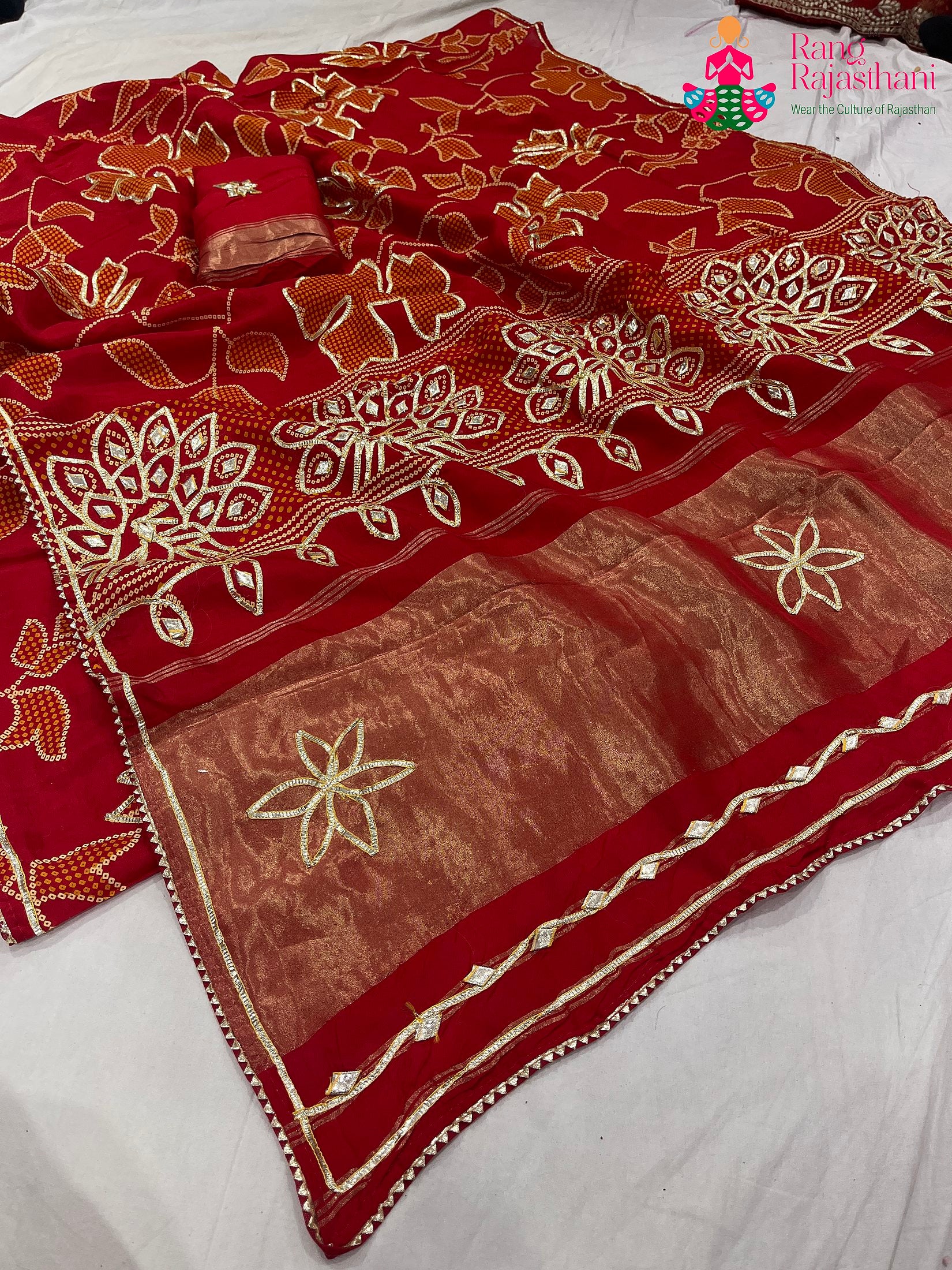 Red Pure Russian Silk Gota Patti Work Saree : Warm Charm
