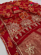 Red Pure Russian Silk Gota Patti Work Saree : Warm Charm