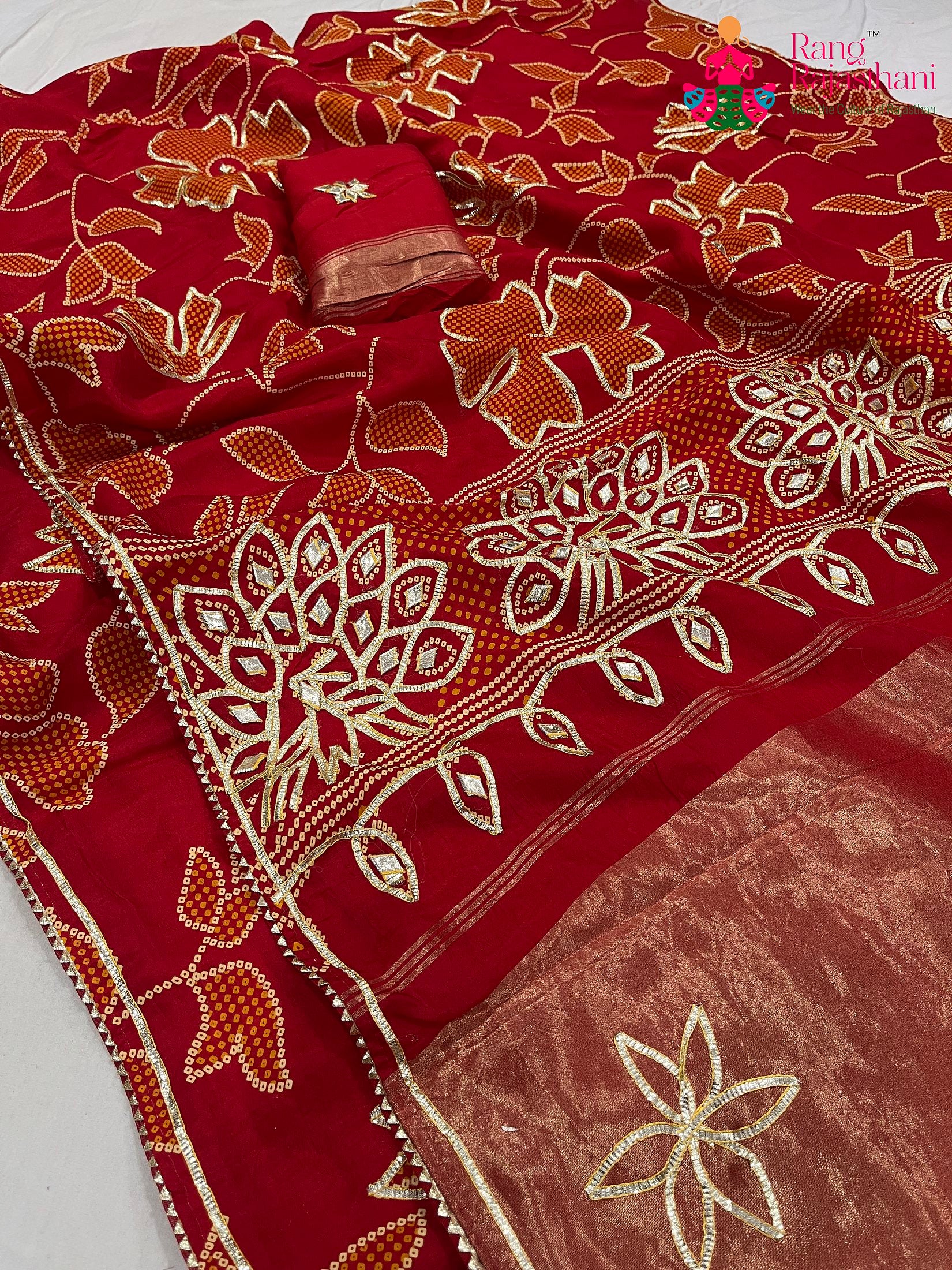 Red Pure Russian Silk Gota Patti Work Saree : Warm Charm