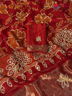 border detail of red pure russsian silk bandhani saree