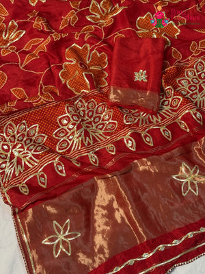 Red Pure Russian Silk Bandhani Print Saree for Karwa Chauth | Ethnic Wear