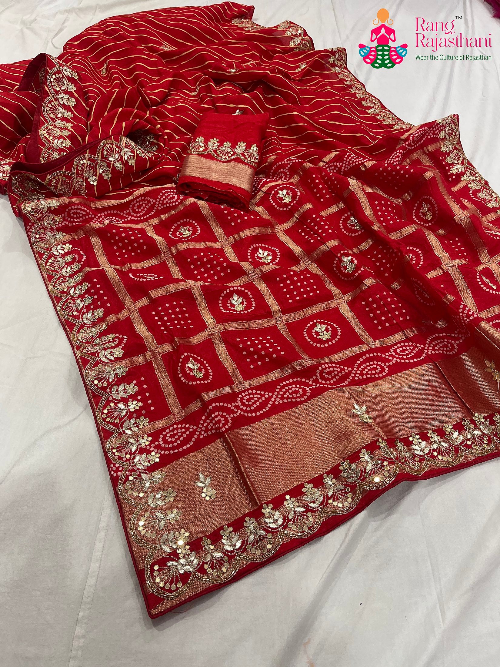 Red Pure Russian Silk Gota Patti Work Saree : Warm Poise
