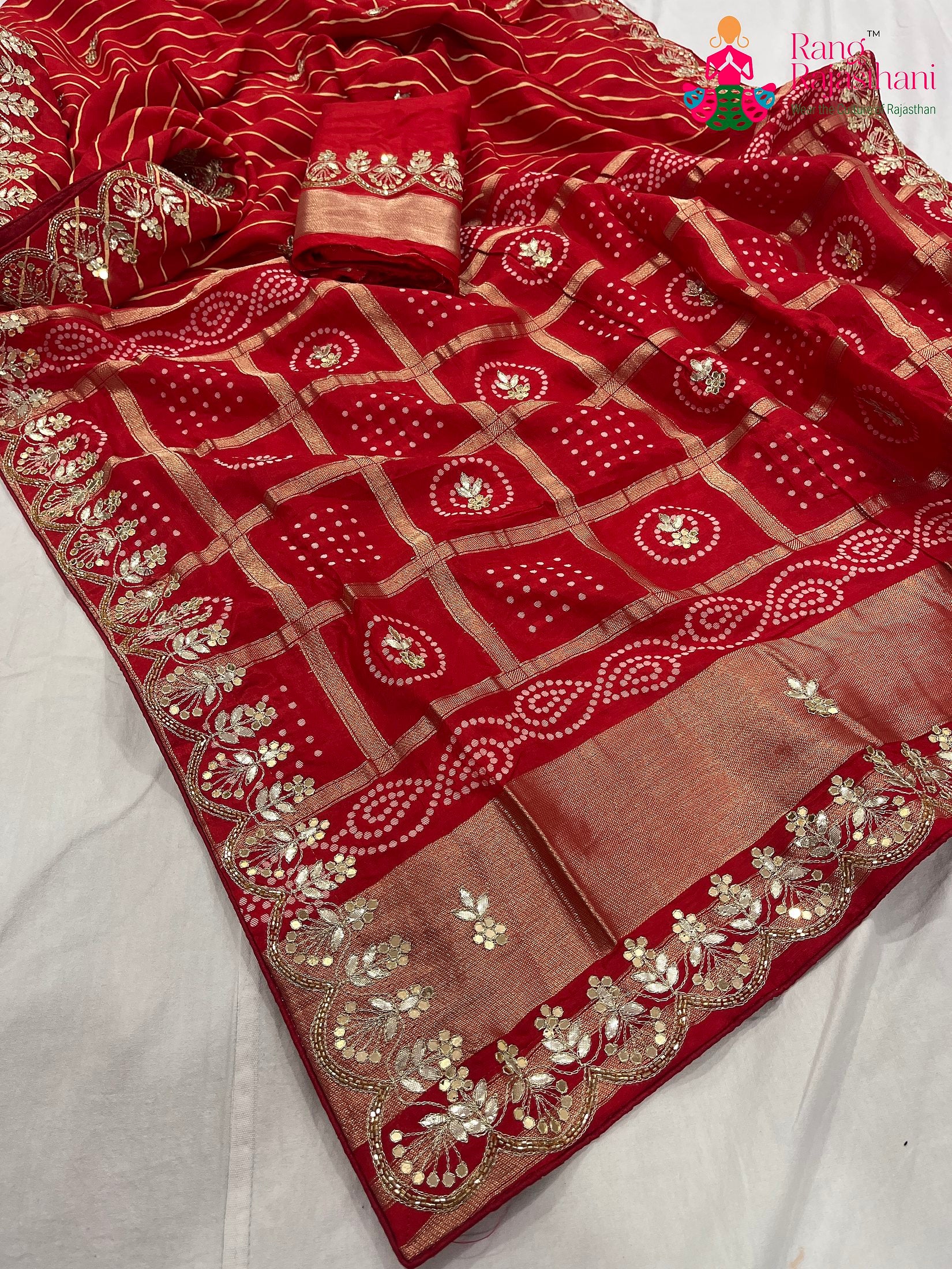 Red Pure Russian Silk Gota Patti Work Saree : Warm Poise