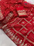 red pure Russian silk gota patti saree for mayra ceremony by Rang Rajasthani