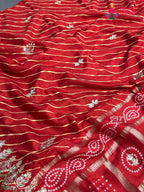 Red Pure Russian Silk Gota Patti Leheriya Saree for Mayra Ceremony | Statement Pick