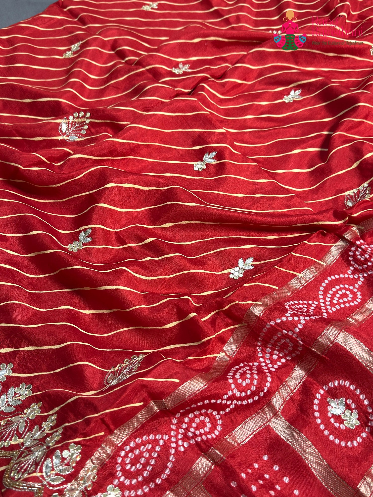 Red Pure Russian Silk Gota Patti Leheriya Saree for Mayra Ceremony | Statement Pick