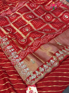 Red Pure Russian Silk Gota Patti Leheriya Saree for Mayra Ceremony | Statement Pick
