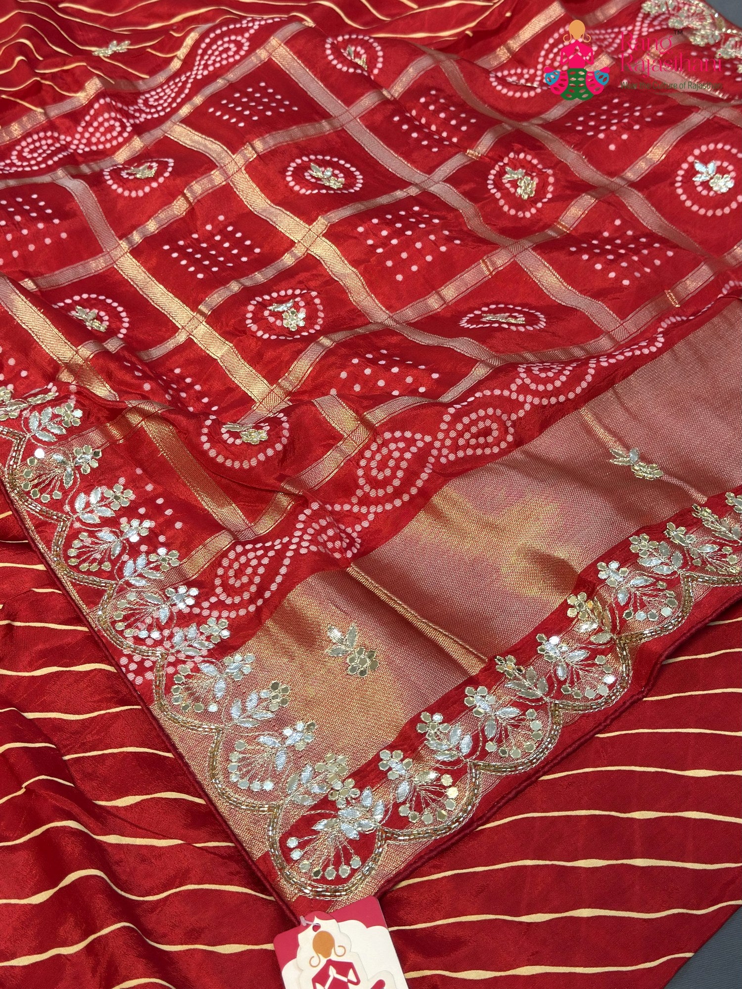 Red Pure Russian Silk Gota Patti Leheriya Saree for Mayra Ceremony | Statement Pick