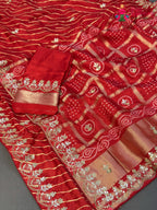 Red Pure Russian Silk Gota Patti Leheriya Saree for Mayra Ceremony | Statement Pick