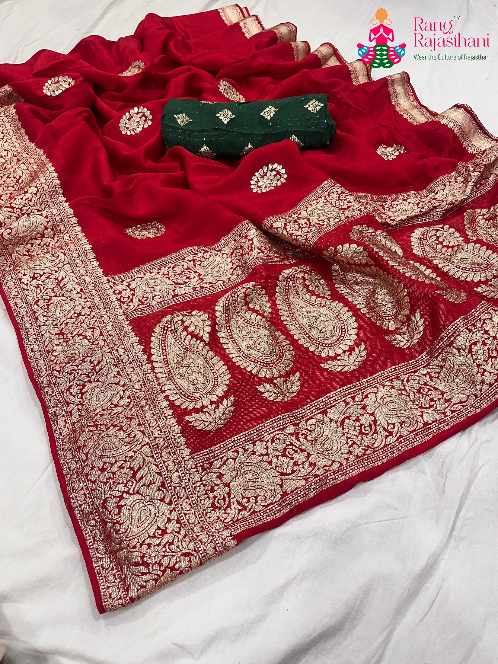 Red Pure Russian Silk Gota Patti Work Saree : Warm Balance
