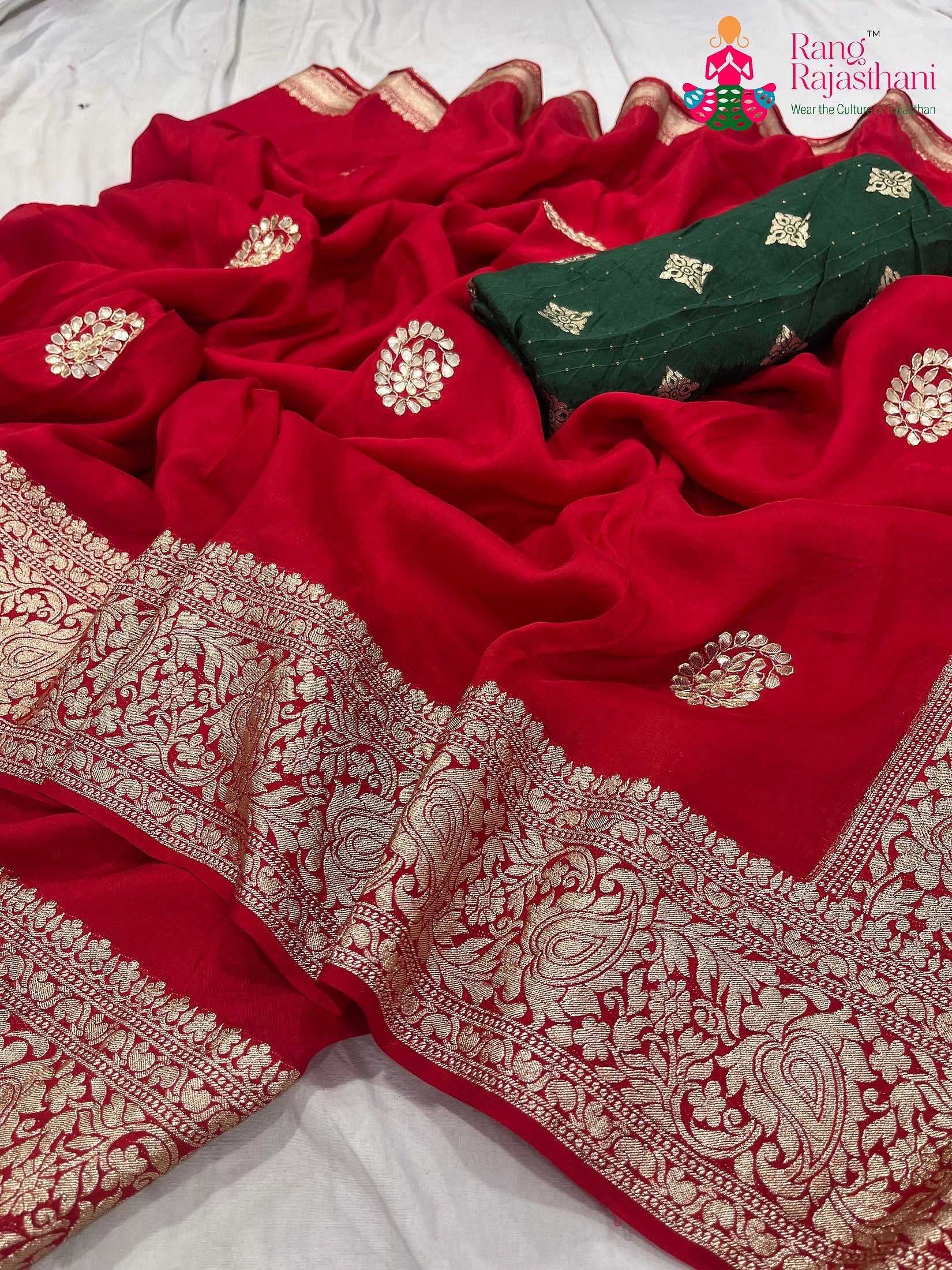 Red Pure Russian Silk Gota Patti Work Saree : Warm Balance