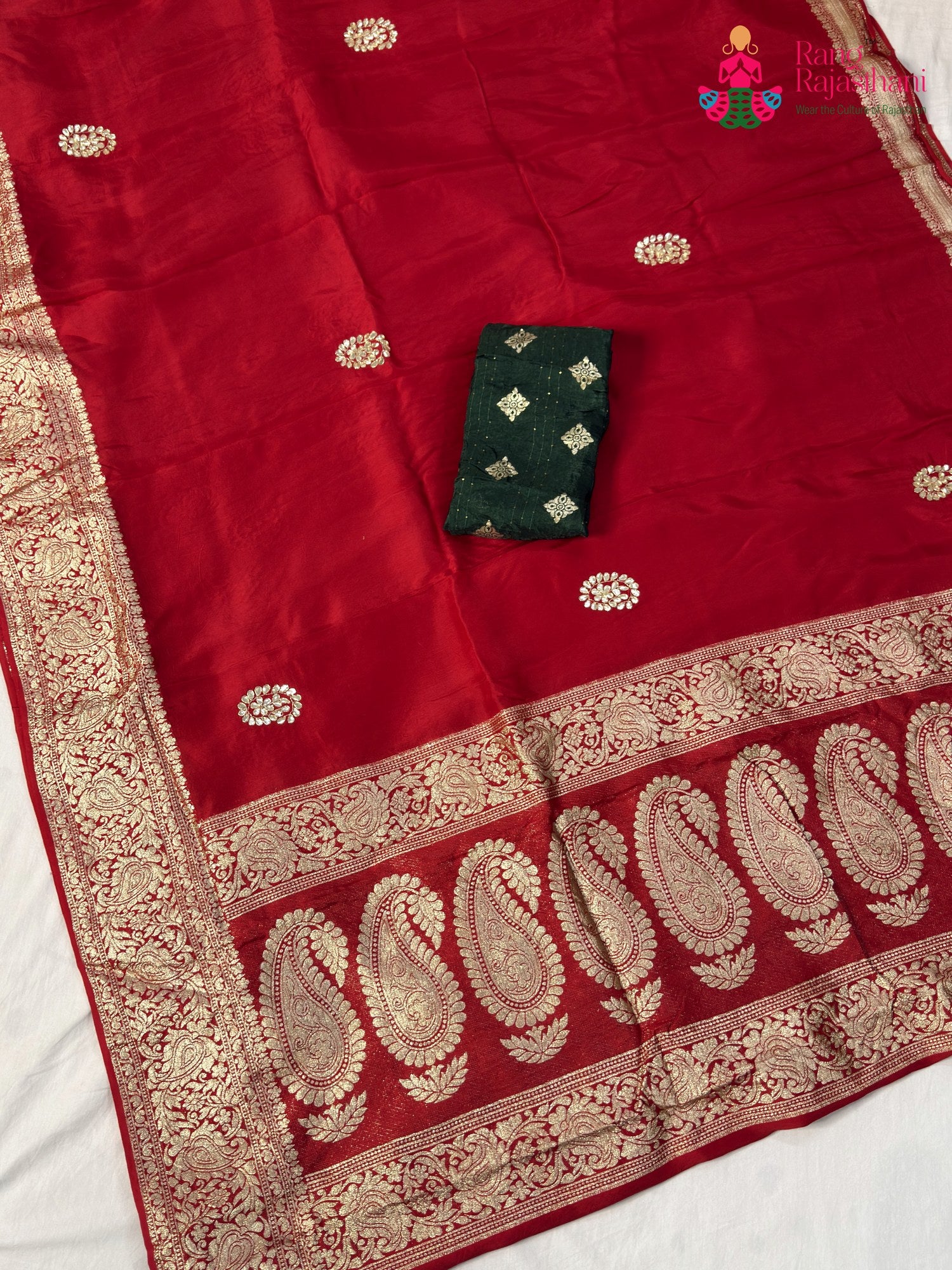 Red Pure Russian Silk Gota Patti Saree for Karwa Chauth | Curated Look