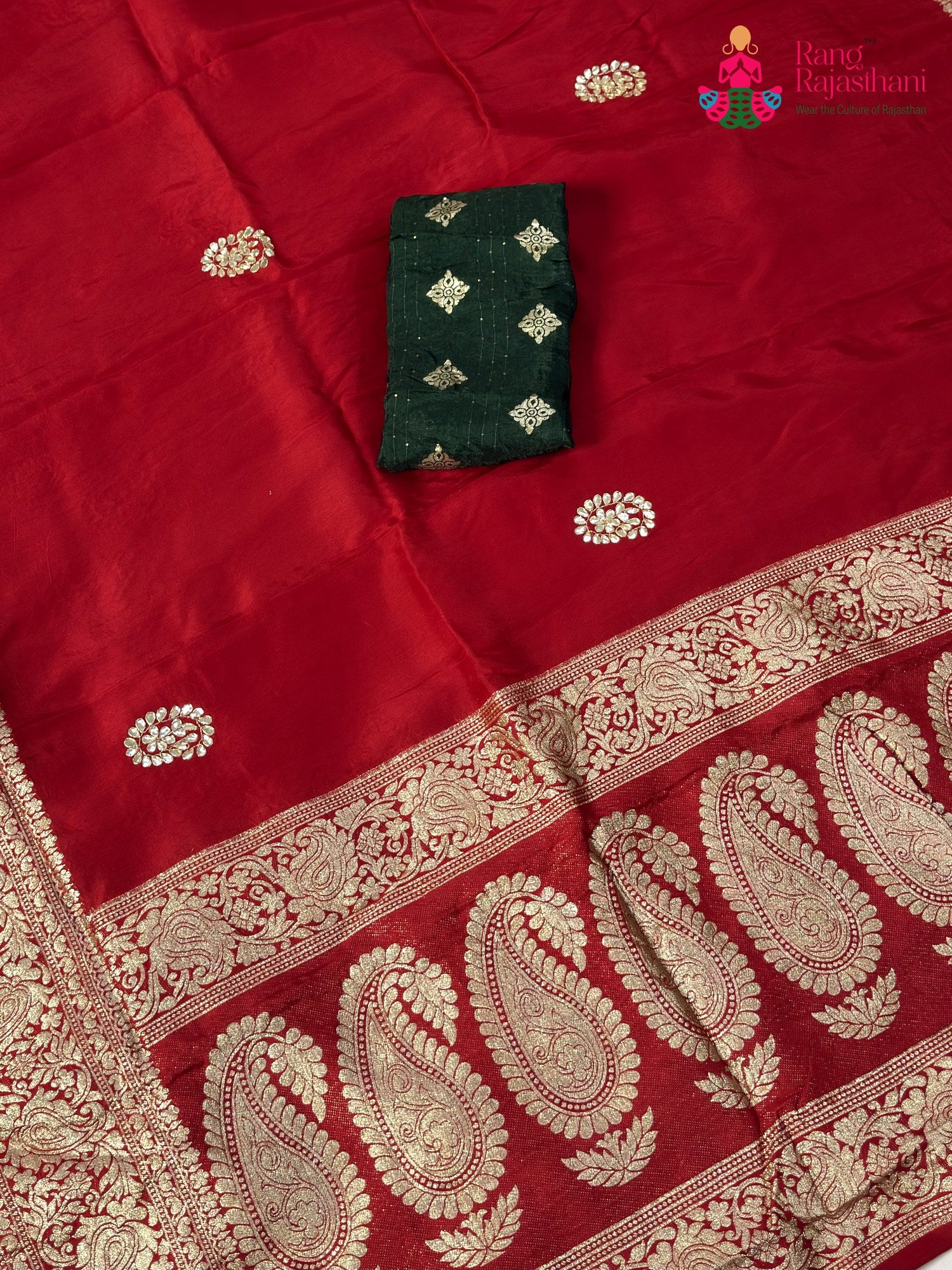Red Pure Russian Silk Gota Patti Saree for Karwa Chauth | Curated Look