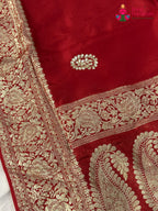 border detail of red pure russsian silk gota patti saree