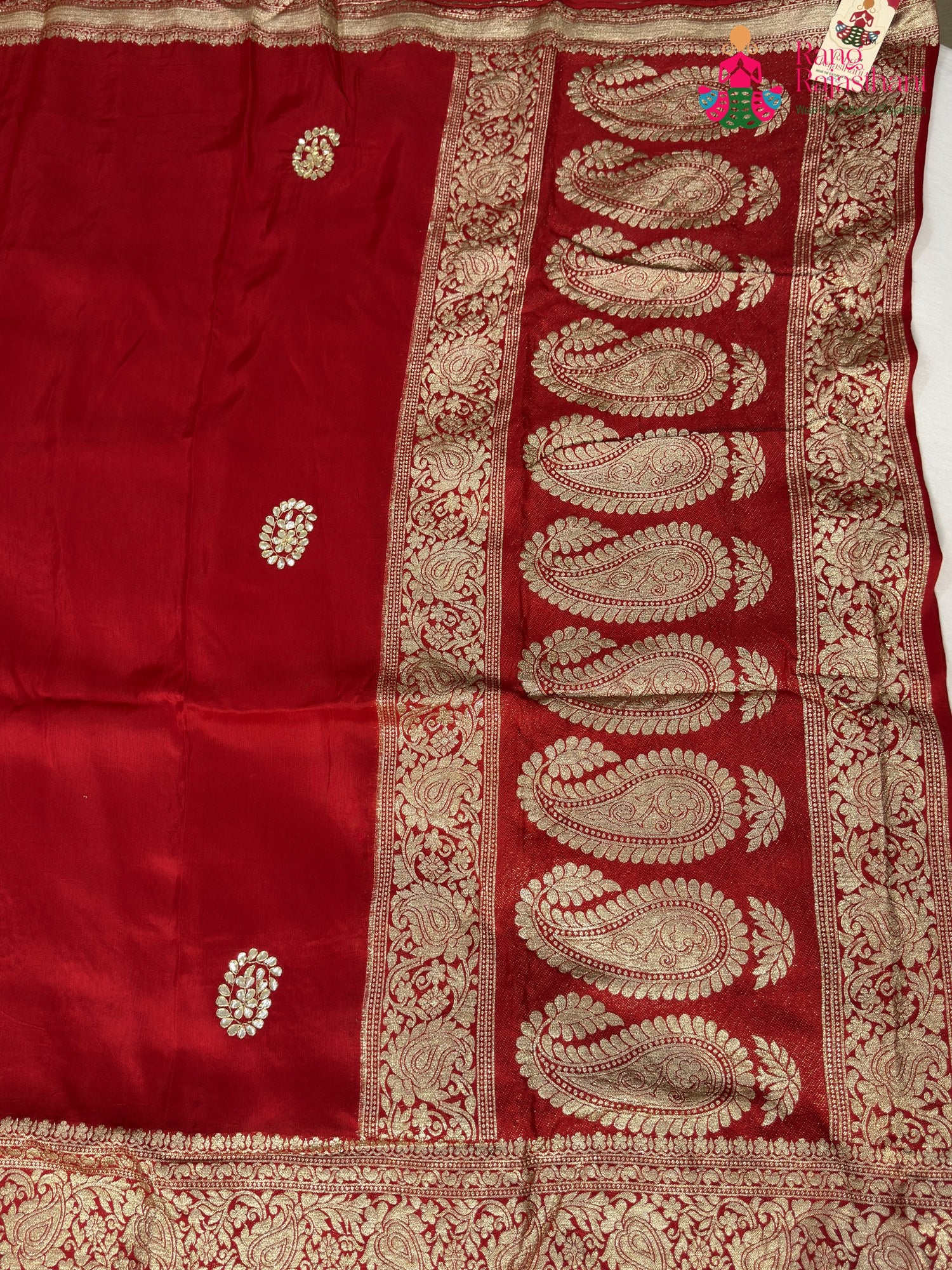 Red Pure Russian Silk Gota Patti Saree for Karwa Chauth | Curated Look