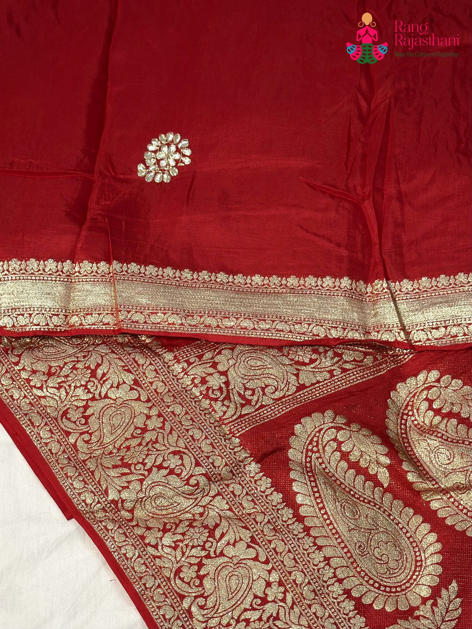 Red Pure Russian Silk Gota Patti Saree for Karwa Chauth | Curated Look