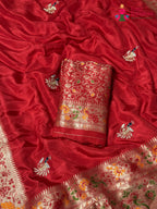 red pure russsian silk hand saree ethnic wear by Rang Rajasthani