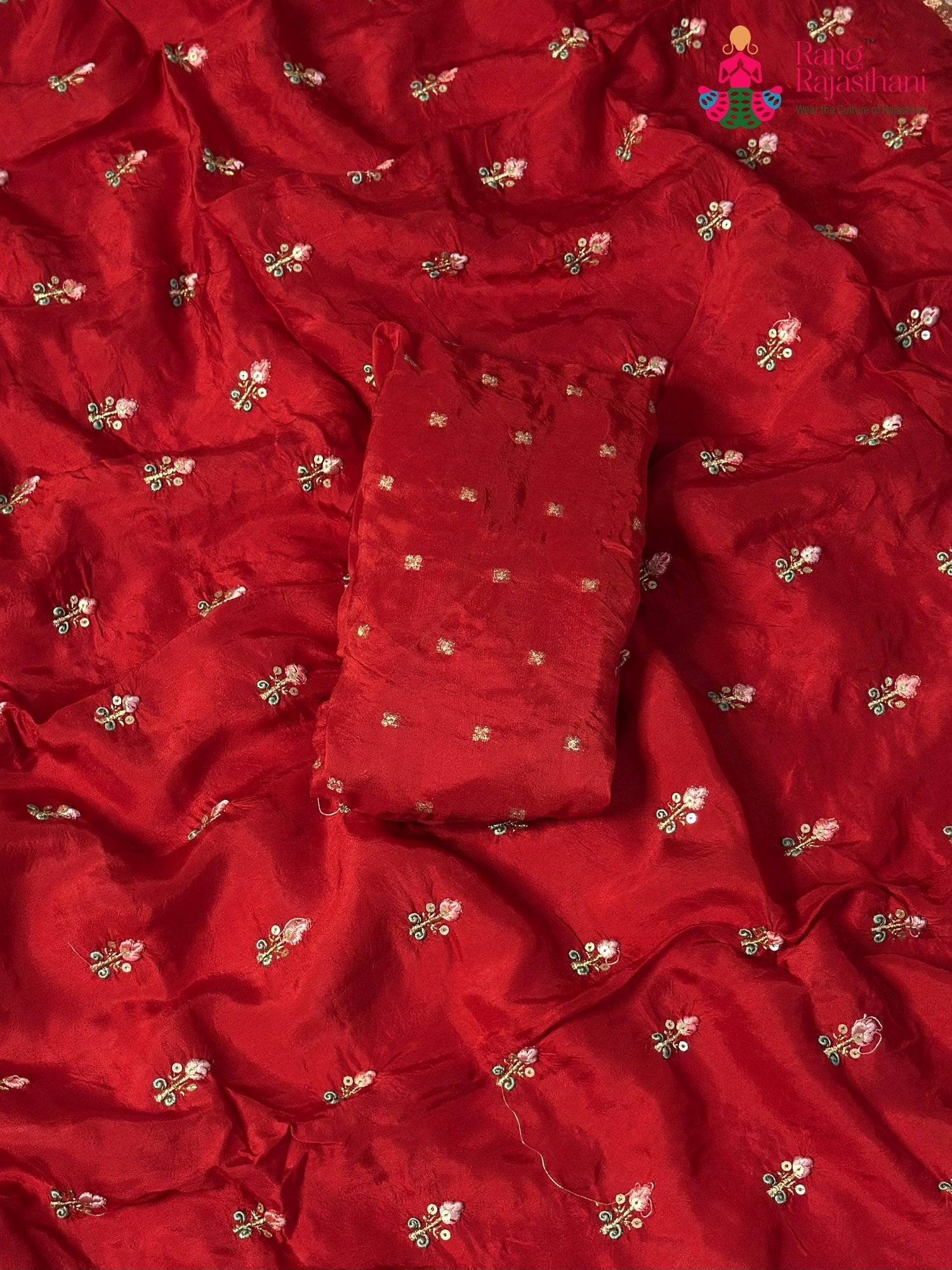 Red Pure Russian Silk Resham Embroidery Saree for Karwa Chauth | Soft Drape