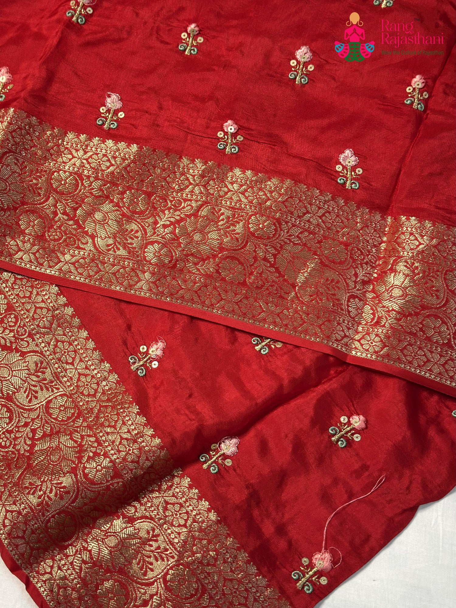 Red Pure Russian Silk Resham Embroidery Saree for Karwa Chauth | Soft Drape