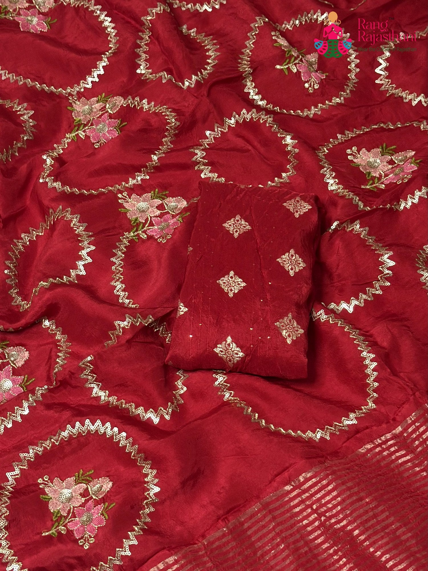 Red Pure Russian Silk Sequin Saree for Karwa Chauth | Shop Now