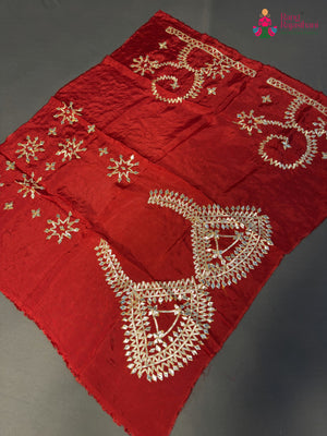 Red Pure Upada Silk Gota Patti Unstitched Blouse for Festive Celebration | Wedding Ready
