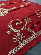 close up detailing of red pure upada silk gota patti blouse 3803