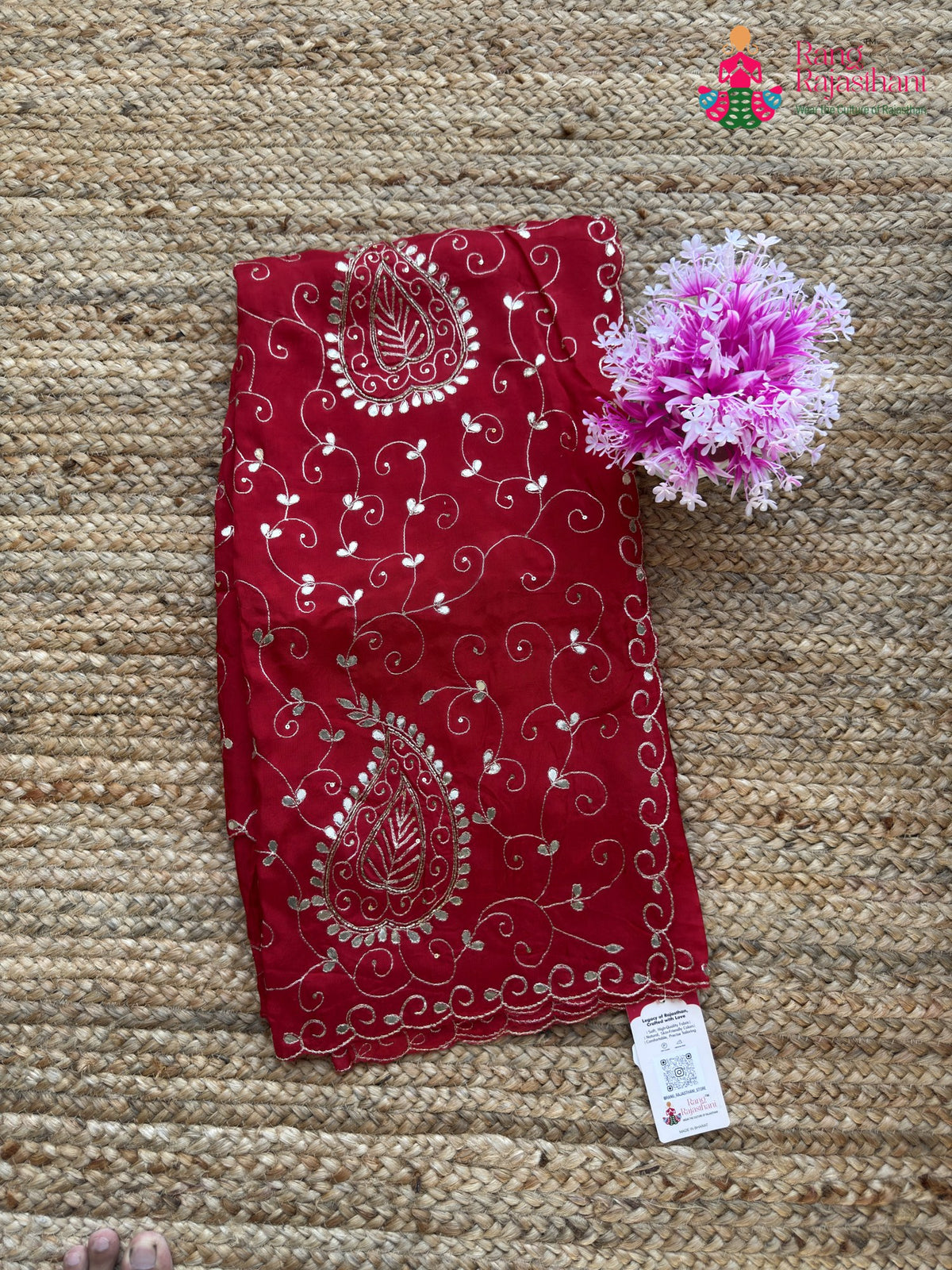 Red Pure Upada Silk Gota Patti Saree for Festive Celebration | Designer Pick