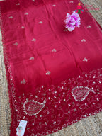 Red Pure Upada Silk Gota Patti Saree for Festive Celebration | Designer Pick