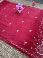 Red Pure Upada Silk Gota Patti Saree for Festive Celebration | Designer Pick