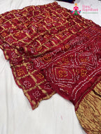 complete look of red russian silk bandhani gharchola saree 