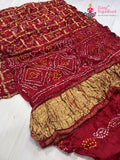 Red Semi Gajji Silk Bandhani Saree for Mayra Ceremony | Graceful Pick