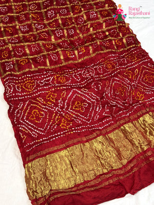 Red Semi Gaji Silk Hand Tie Dye Bandhani Gharchola Saree for Mayra Ceremony | Top Pick