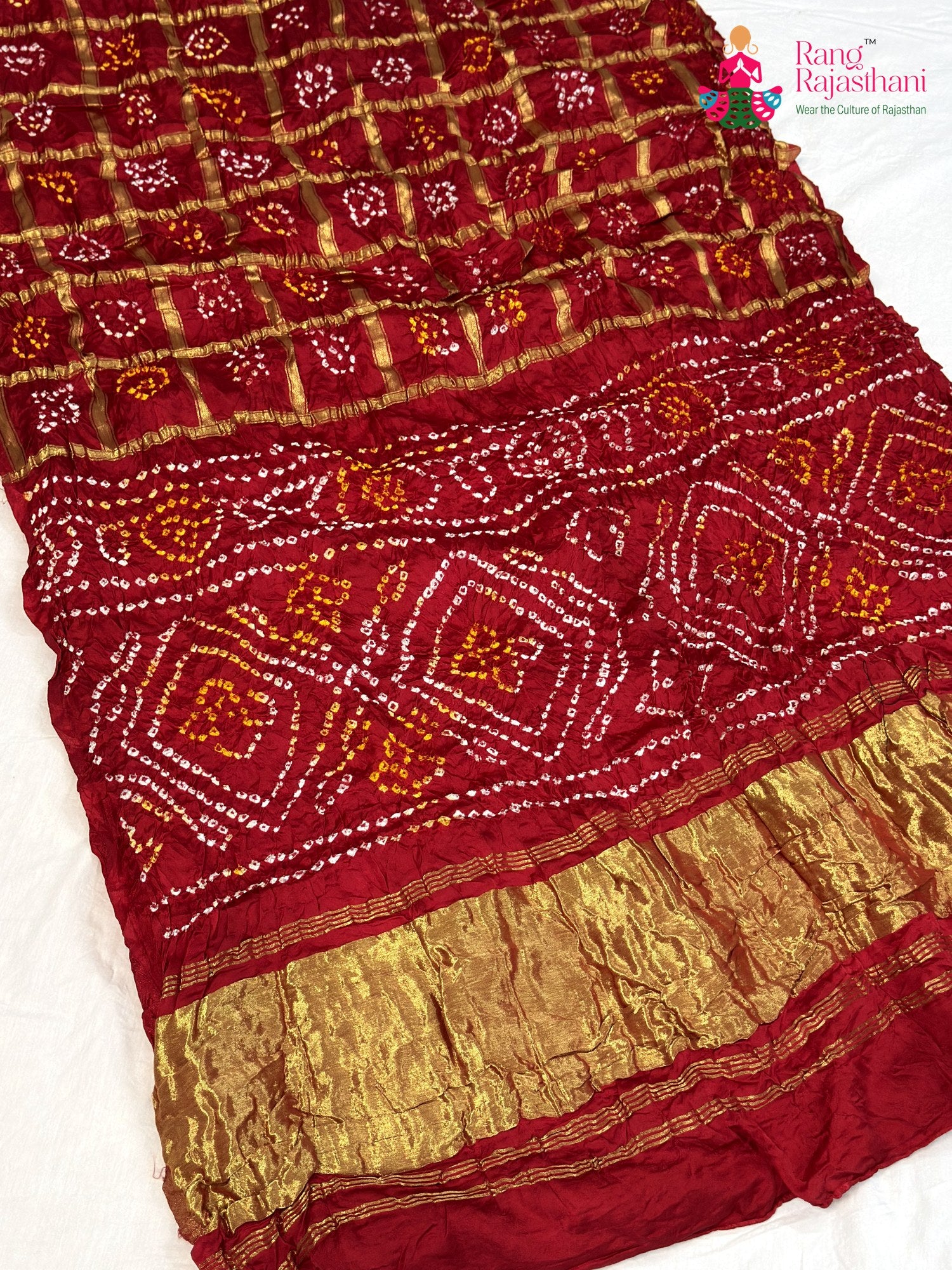 Red Semi Gajji Silk Bandhani Gharchola Saree for Mayra Ceremony | Wedding Wear