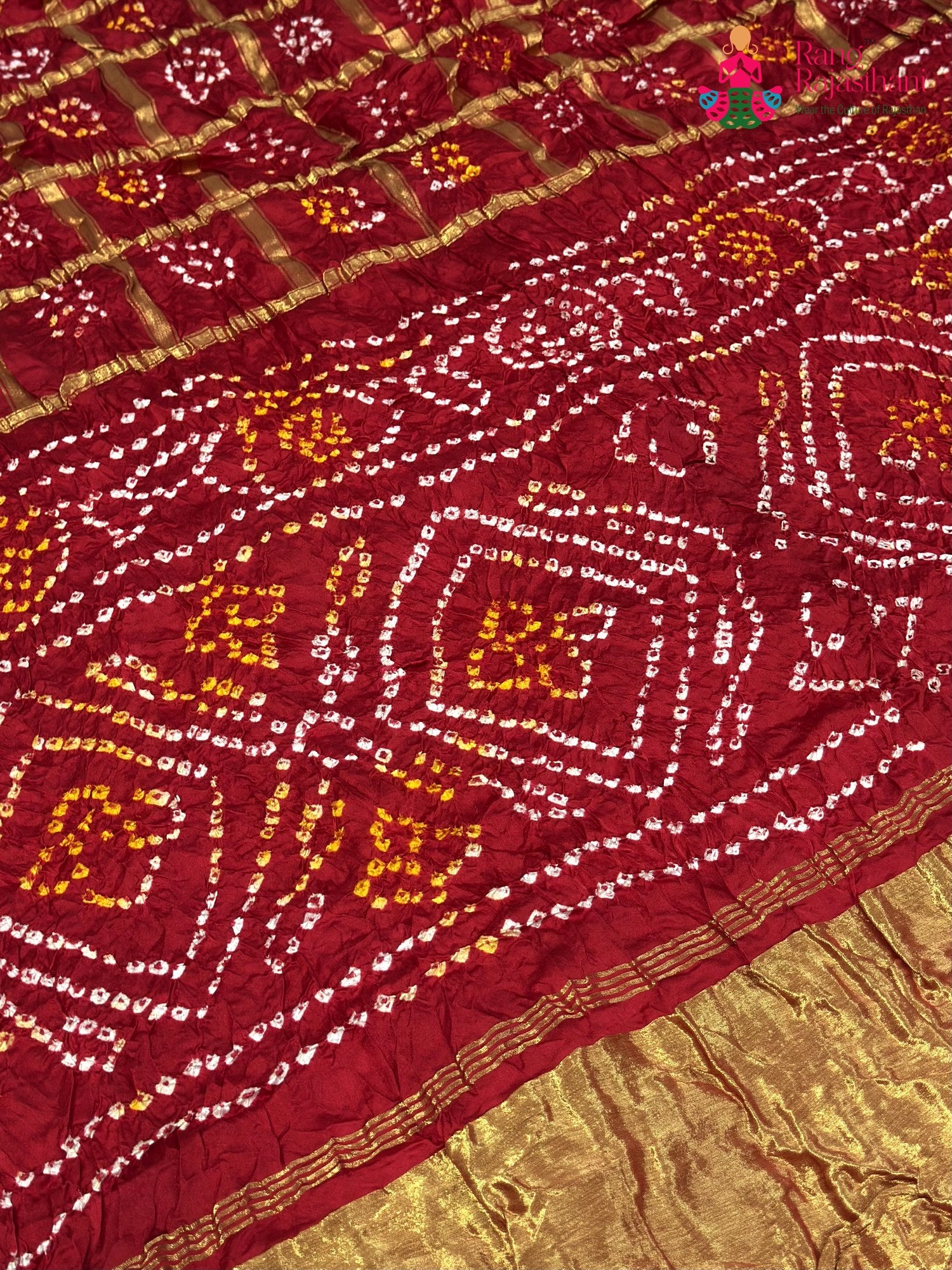 Red Semi Gajji Silk Bandhani Gharchola Saree for Mayra Ceremony | Wedding Wear