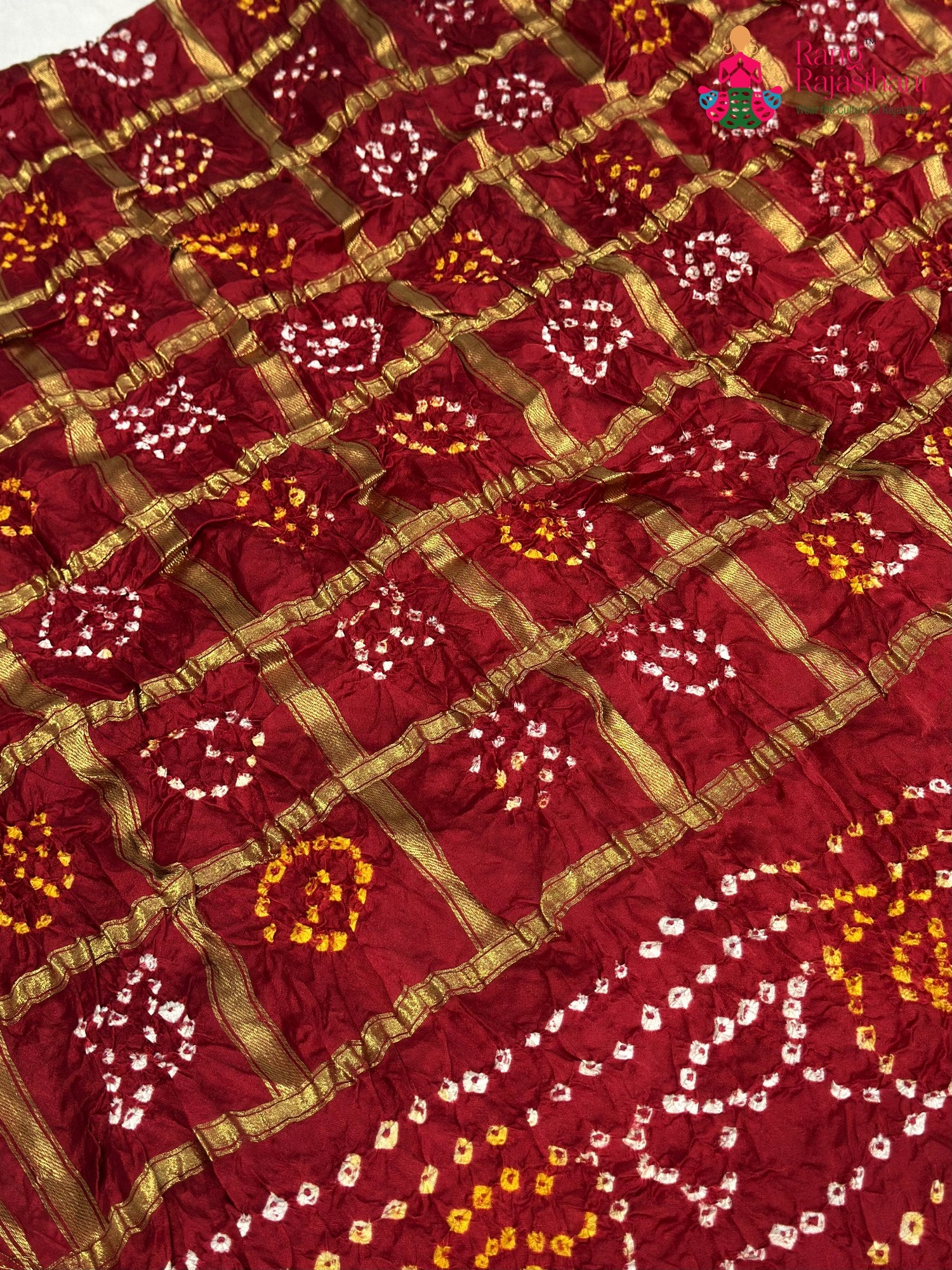 Red Semi Gajji Silk Bandhani Gharchola Saree for Mayra Ceremony | Wedding Wear