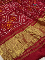 design pattern of red russian silk bandhani gharchola saree