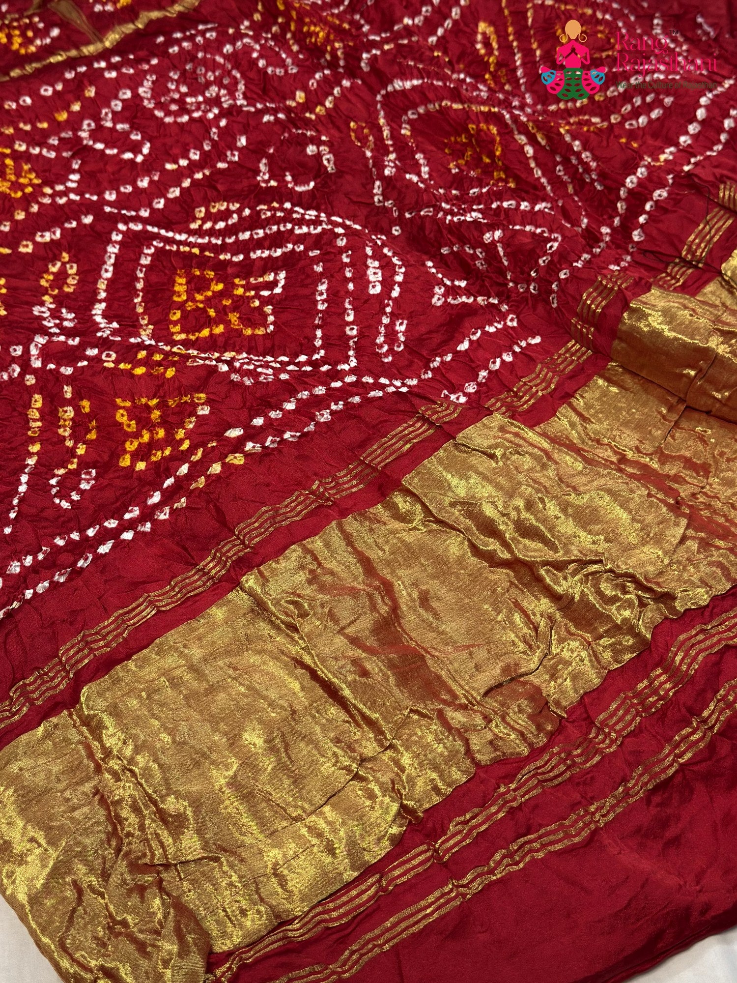Red Semi Gajji Silk Bandhani Gharchola Saree for Mayra Ceremony | Wedding Wear