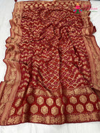pallu detailing of red soft georgette banarasi zari weave dupatta 2561